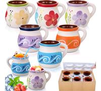 Gejoy Pack of 6 12oz Mexican Terracotta Mugs Clay Cups Artisan Made Coffee Mugs, Cocktail Glasses and Tea Cups for Cold Drinks, Hot Drinks, Decor