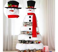 Gejoy Snowman Tree Topper 4.92ft Christmas Hat Scarf Wrap Decor Xmas | Fake Snowman Design with Black Hat Red Scarf, Wrap Around Layers, Indoor Winter Holiday Decoration, Hug Style for New Year