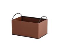 GEK208130 Bookcase Storage Rack Iron and Leather Multipurpose Books Storage Box with Handles Record Organiser Crate Book Shelf(Bruin)