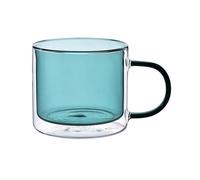 GEK208130 Glass Cup Colorful Double Wall Drinking Glasses with Handle, Borosilicate Glass Teacups Coffee Mugs, 240ML Parties(Green)