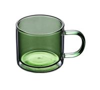 GEK208130 Glass Cup Colorful Double Wall Glass Cups, Borosilicate Teacups Coffee Mugs with Handle, 250ML Parties(Avocado Green)
