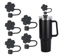 Gekamoyue Straw Covers for Stanley Cup Accessories 5 Pcs, 10 mm Silicone Flower Straw Covers, Reusable Toppers for Stanley 40/30 Oz Tumbler Accessories (Black)