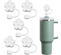 Gekamoyue Straw Covers for Stanley Cup Accessories 5 Pcs, 10 mm Silicone Flower Straw Covers, Reusable Toppers for Stanley 40/30 Oz Tumbler Accessories (White)