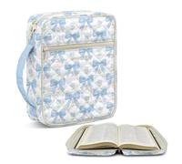Gekhuqory Bible Cover Case & Book Cover Blue Bow Pattern with Handle Fits for Standard Size Quilted Printed Bible, 10.63 x 8.27 x 2.17 in - Gift for Mom Gift