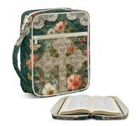 Gekhuqory Bible Cover Case, Carrying Book Case with Handle and Zippered Pocket, Quilted Printed Bible Protective Bag for Men & Women, Colorful Floral Cross Print