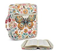 Gekhuqory Bible Cover for Women,Quilted Printed Bible Carrying Book Case with Multi-Pockets, Handle Fits Gifts Colorful Butterfly Floral Print Standard Size 10.63 x 8.27 x 2.17 in