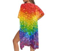 Gekhuqory Cardigans for Women Chiffon Summer Kimono Short Sleeve Open Front Beach Kimono Rainbow Hearts Printed