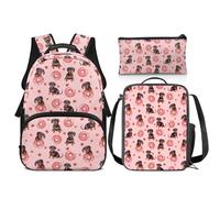 Gekhuqory Dachshund&Donut School Bag Backpack for Girls, 3 Pcs Book Bag Rucksack for School with Lunch Bag and Pencil Case