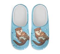 Gekhuqory Ocean Sea Otter Pattern House Slippers for Woman Fluffy Soft Warm Indoor House Shoes Slip-on Slippers
