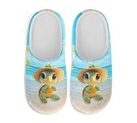 Gekhuqory Women's Lovely Green Sea Turtle Slippers Indoor Outdoor Cartoon Slip-on Slippers with Memory Foam