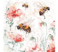 Gekko Art Expressive Watercolour Wildlife - Animals in Nature - Blank Greeting Card by Artist Sandi Mower (Bees & Poppies)