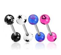 Gekko Body Jewellery 4 Pack of Surgical Steel Tongue Bars/Barbells with Stars or Hearts Pattern