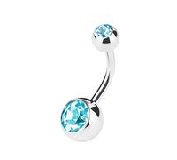 Gekko Body Jewellery Belly Bar Piercing with Double Aqua CZ Gems Surgical Steel