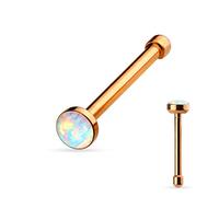 Gekko Body Jewellery Rose Gold Plated Nose Stud Bar with White Opal Set Gem 0.8mm x 6mm
