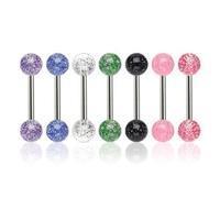 Gekko Body Jewellery Surgical Steel 7 Pack of Tongue Bars Barbells - UV Ultra Glitter Balls