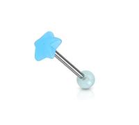 Gekko Body Jewellery Surgical Steel Tongue Bar Barbell with Blue Glow in The Dark Star Top