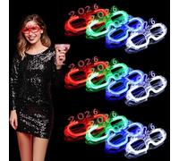 GEKMOR 12 Pack LED Lights Glasses, 2026 Happy New Year Glow Glasses, Glow in The Dark Party Light-up Glasses for Mardi Gras, New Year, Holiday, 4 Colors