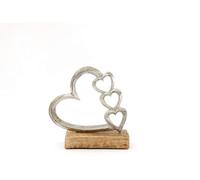 Geko Metal Silver Four Heart Ornament On A Wooden Base Small