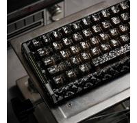GEKUCAP Black Carbon Fiber Top Print Keycaps, 132 Keys Cherry Profile Ergonomic Translucent PC Keycap Set, Silk Screen Printed Legends, Universal Fit for Most Mechanical Gaming Keyboards