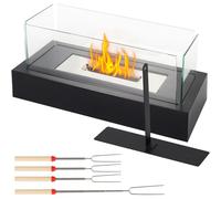 Gekufa Tabletop Fire Pit with Four-Sided Glass Outdoor Bioethanol Tabletop Fireplaces Small Portable Indoor Table Top Fire Pit with Stainless Steel Insert & 4 Extendable Gril Fork Gift for Home Decor