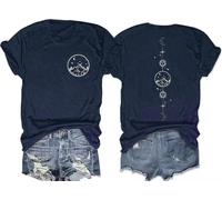 GEKYKOC Moon and Sun Shirts for Women Vintage Graphic Tshirt Mountain Hiking Short Sleeve Tees Vacation Funny Shirt, 1-blue, M