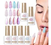 Gel - 7ml X 6 Pieces Gel Set, Nail Lamp | Colors Glitter Top Coat Set, 3D Crystalline Ribbed Effect, Dynamic Sparkling Manicure Supplies For Women Home Salon