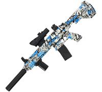 Gel Blaster Water Bullet Gun, Blue Graffiti Design, 7.4V Rechargeable Battery, Fully Automatic, 15-20m Range With 10,000 rounds, Ages 14+