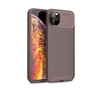 Gel Case For Apple iPhone 11 Pro Max (6.5"), Gel Rubber Phone Case Cover, Stylish Premium Slim Carbon Fibre Design With Screen Protector For iPhone 11 Pro Max - Brown