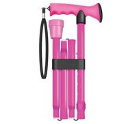 Gel Handle Walking Stick Comfort Gel Handle For Arthritis, For Elderly Disabled, Folding Adjustable Height, Plain Black, Right Or Left Handed Non-Slip Ferrule Wrist Strap, Lightweight (Pink)
