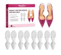 Gel Heel Inserts for Women in High Heels - Self-Adhesive Half Sole Cushion Pads, Weight Shifting Design for Pressure Relief, Prevents Foot Slipping & Leg Fatigue, 4 Pairs, Transparent, Medium