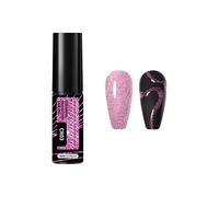 Gel Liner Nail Art Kit, 6 Colors Nail Polish Set With Nail Art Brushes, Nail Art Tools, Dynamic Fragmented Diamonds Pull Cord Nail Polish Gel, for DIY Craft (Hot Pink)