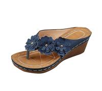 Gel Max Shoes Women's Slippers Three Flowers Foreign Trade Thick Wedge Heel Clip Toe Beach Herringbone Women's Sandals Rain Cover Shoes Bicycle, blue, 9 UK