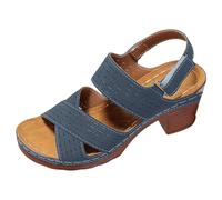 Gel Max Shoes Women's Wedge Sandals for Women 2025 Summer Fashion Sandals Open Toe Heel Beach Casual Cutout Retro Roman Shoes Black Writing, blue, 8 UK