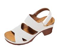 Gel Max Shoes Women's Wedge Sandals for Women 2025 Summer Fashion Sandals Open Toe Heel Beach Casual Cutout Retro Roman Shoes Black Writing, White, 9.5 UK