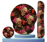 Gel Mouse Pad Wrist Support and Memory Foam Keyboard Wrist Rest in Office Accessories Set for Office, Computer, Laptop,Comfortable, Lightweight for Easy Typing Pain Relief,Rose Flower Skull Desk pad