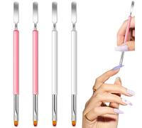 Gel Nail Brush,4 Pcs Nail Brushes for Gel Nails, 2 in 1 Double Head Polymer UV Gel Brushes for Nails and Selectors for DIY Extension Tools(Pink and White)
