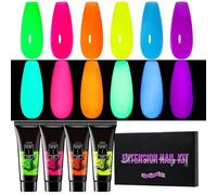 Gel Nail Colors - Glow in Dark Gel Nail Kit,6 Colors Glitter Long Lasting Salon Manicure Art Extension Glue for Girls Creative Designs