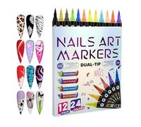 Gel Nail Design Drawing Pencils - 24 Colours Double Sided Pen Set, Manicure Painting Tools with Fine Tip and Brush Tip, ABS Body, Quick Drying, Waterproof Ink Design | DIY