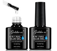 Gel Nail Glue for Press on Nails: Gelike EC 6 in 1 Extra Strong Nail Adhesion Easy and Long Last for False Acrylic Tip - Base Coat for Salon Home Polish 2 pcs