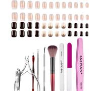 Gel Nail Kits 9 pcs Cuticle Remover Gel Nail Starters Kit and 48pcs Press On False Nails French Brown Glitter Press on Nails Removable Glue-on Nails Acrylic Full Cover Nails Women Girls (Black&Brown)