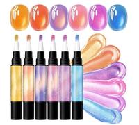Gel Nail Pens - 6 Pack Rainbow Candy Pen | Iridescent Rhinestone Glitter Gel | High Transparency Nail Tips for Home Salon. 5ml Each, Delicate Glitter, Perfect For DIY Man
