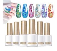 Gel Nail Polish Glitter Colors | Pack of 6 Sparkly Gel Nail Polish,Soak off Top Coat, Manicure Varnish Accessories for Women Girls Teens Beginners
