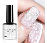 Gel Nail Polish, Glitter White Gel Nail Varnish Magnetic Nail Gel with Holographic Cat Eye Effect, Highly Pigmented Shimmer White Gel Polish for French Manicure DIY, UV/LED Soak-Off