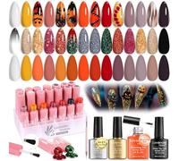 Gel Nail Polish Halloween Party Set 21+4 Spooky Blooming Gel, Marble & Glitter Designs for Creepy Chic Nails with Base Coat, Glossy/Matte Top Coat & Liner Brush | DIY Gothic Nail Art Gifts for Women