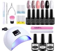 Gel Nail Polish Kit with 36W UV Led Lamp - Home Manicure Nail Art Starter Kit with 6 Classic Colours, No-Wipe Top Coat, Base Coat, Cleanser and Remover - DIY or Salon Use (6 x 8ml)