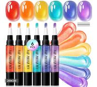 Gel Nail Polish Pens Set, 3-in-1 One-Step Cat Eye Nail Polish Pen Set with Polarised Effect for Travel, 5ml Each 6 Pack No Need Base Coat Nails Art Pens for DIY Salon UV Lamp Required (09#)