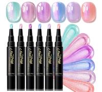 Gel Nail Polish Pens Set 6 Colours - Quick Dry Fine Tip Nail Art Pens with Pearl Polarised Effect - Water Base Smudge-Free DIY Nail Design Pens for Home Salon Travel Party Wedding