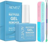 Gel Nail Polish Remover Kit - 15ml Remover with Scraper & 7-Step Nail Buffer