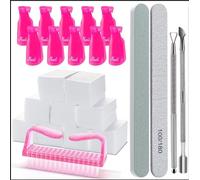 Gel Nail Polish Remover Tools Kit, with 10 Pcs Nail Clips, 400 Pcs Lint Free Nail Wipes, Nail Files 100/180, Buffer Block 400/4000, Nail Brush, Cuticle Pusher, Cuticle Peeler (Rose Red)
