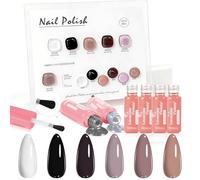 Gel Nail Polish Set 6 Colors - Black Silver Glitter Nude Earth Tone Barely There Sheer, Essential Neutral Shades for Everyday Wear, Office & Date Night, Soak Off UV LED Light Cure Home Manicure Kit 01